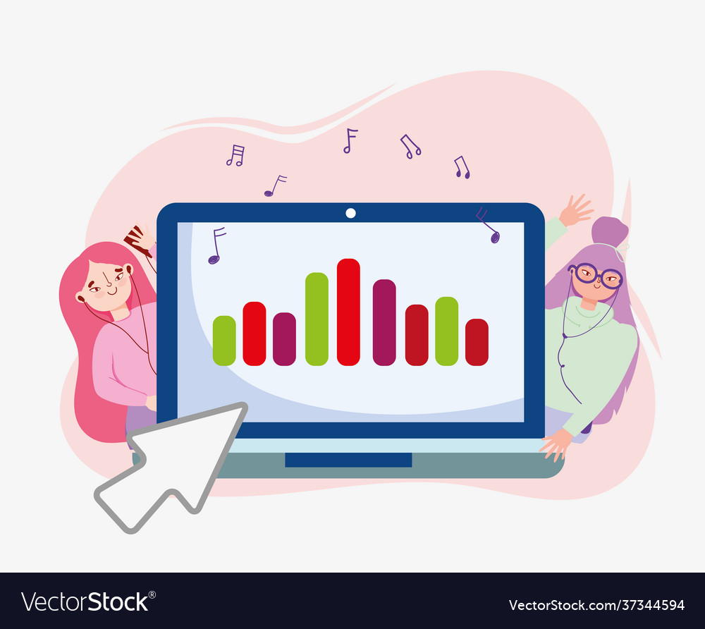 Girls listen songs online Royalty Free Vector Image Girls listen songs online Royalty Free Vector Image