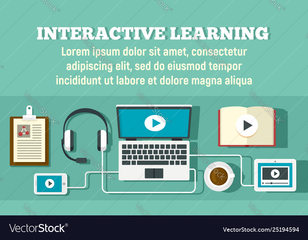 Interactive Learning Concept Banner Flat Style Vector Image