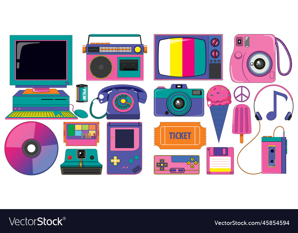 Retro objects and elements set Royalty Free Vector Image