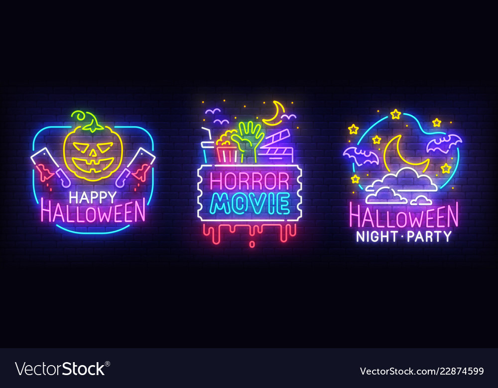 Großes Set Neon Billboard Thema glücklich halloween