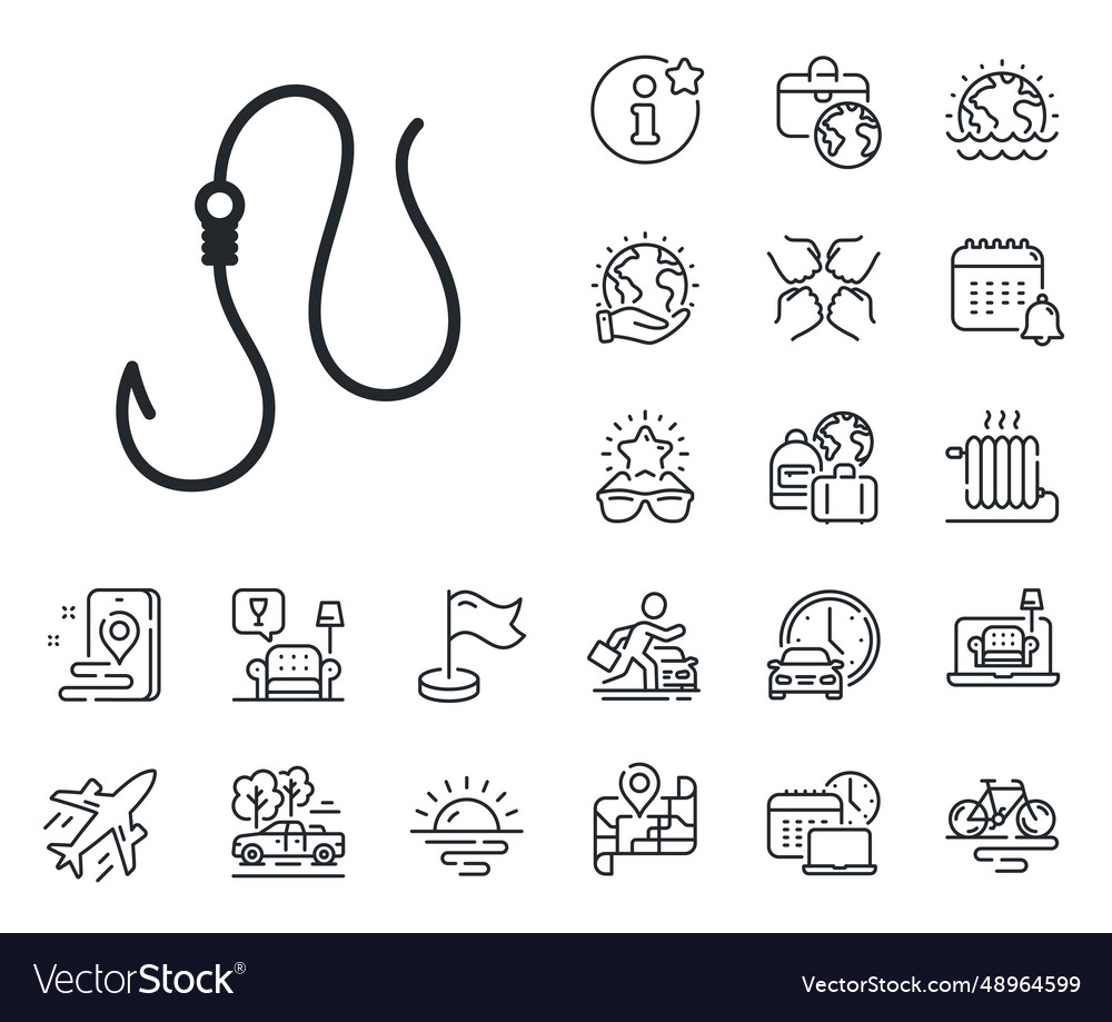 Hook line icon fishing tackle sign plane jet