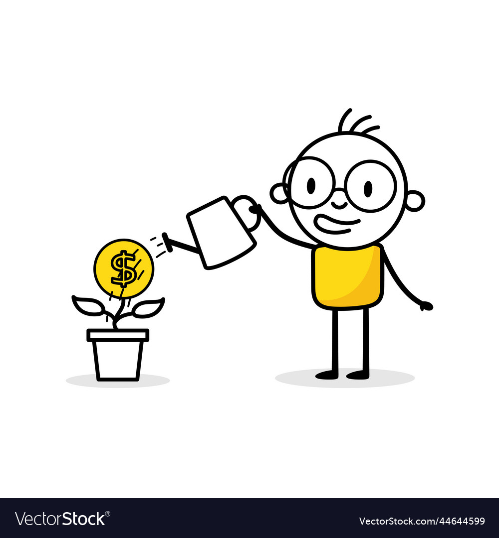 Man is watering a money tree with can