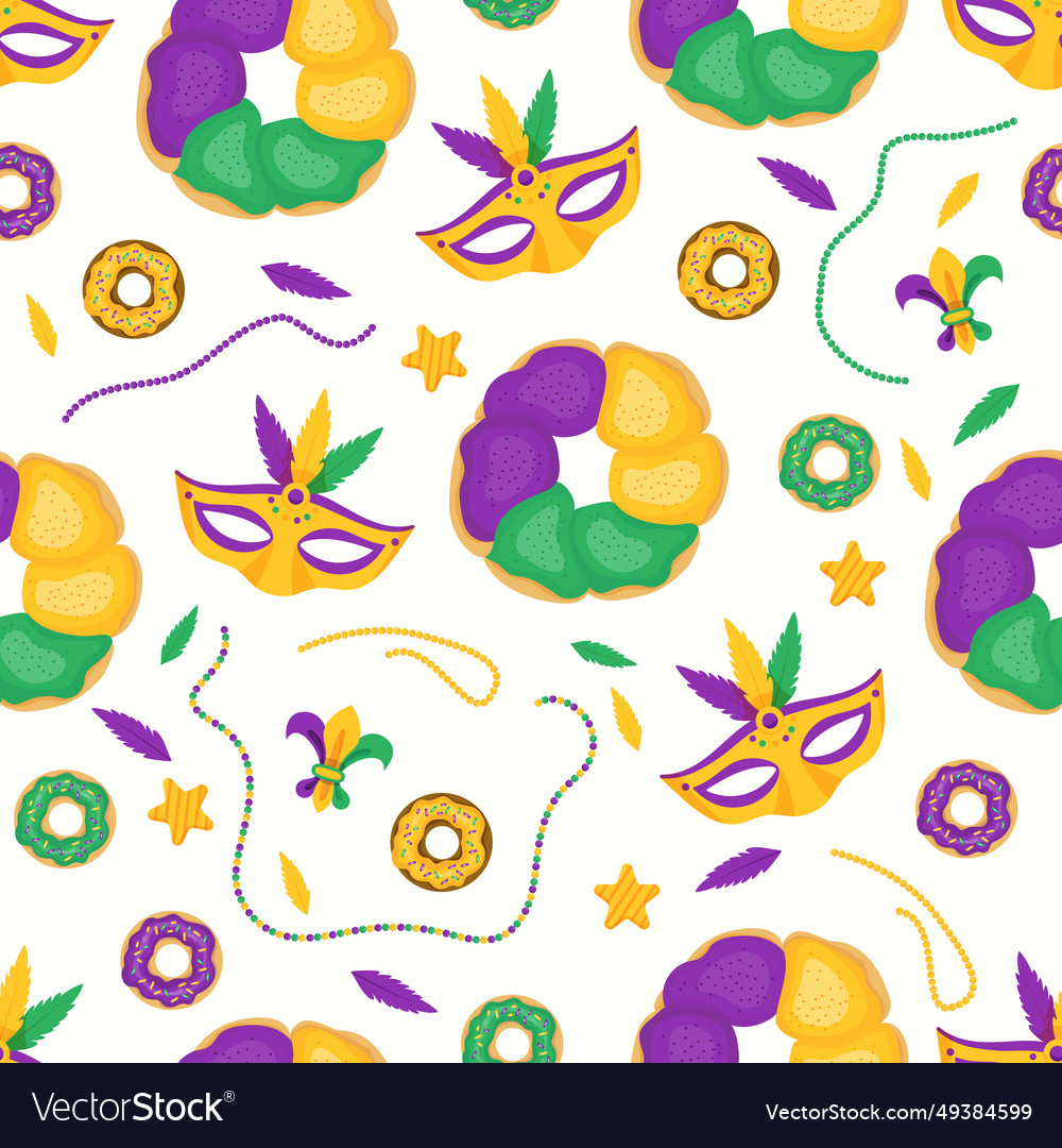 Mardi gras seamless pattern festive king cake Vector Image