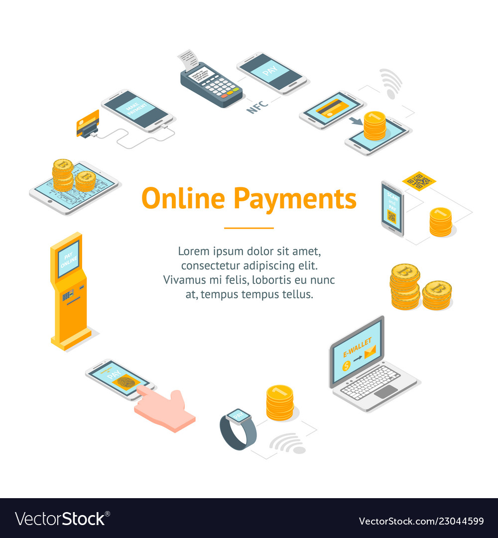 Online Payments Signs 3d Banner Card Circle Vector Image
