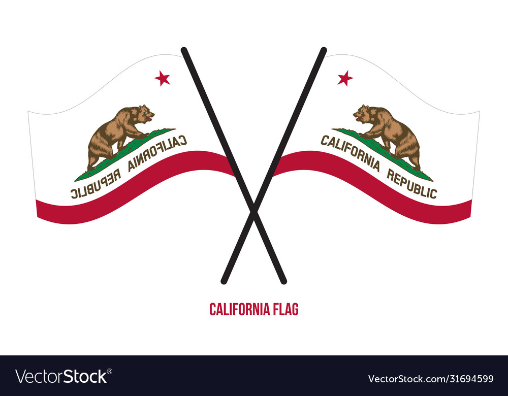 Zwei gekreuzte waving california flag auf isoliert