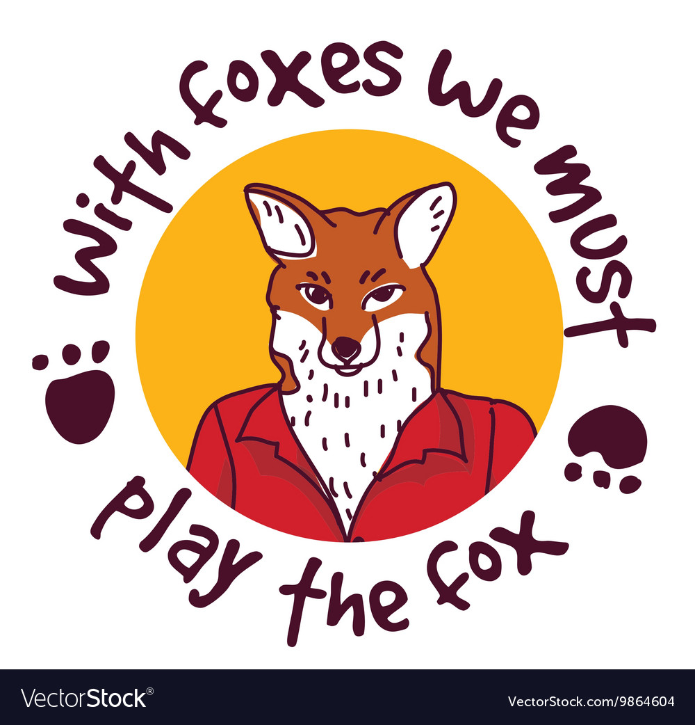 Animal fox and round sign isolate on white Vector Image