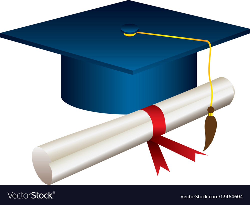 Color graduation hat with diploma Royalty Free Vector Image