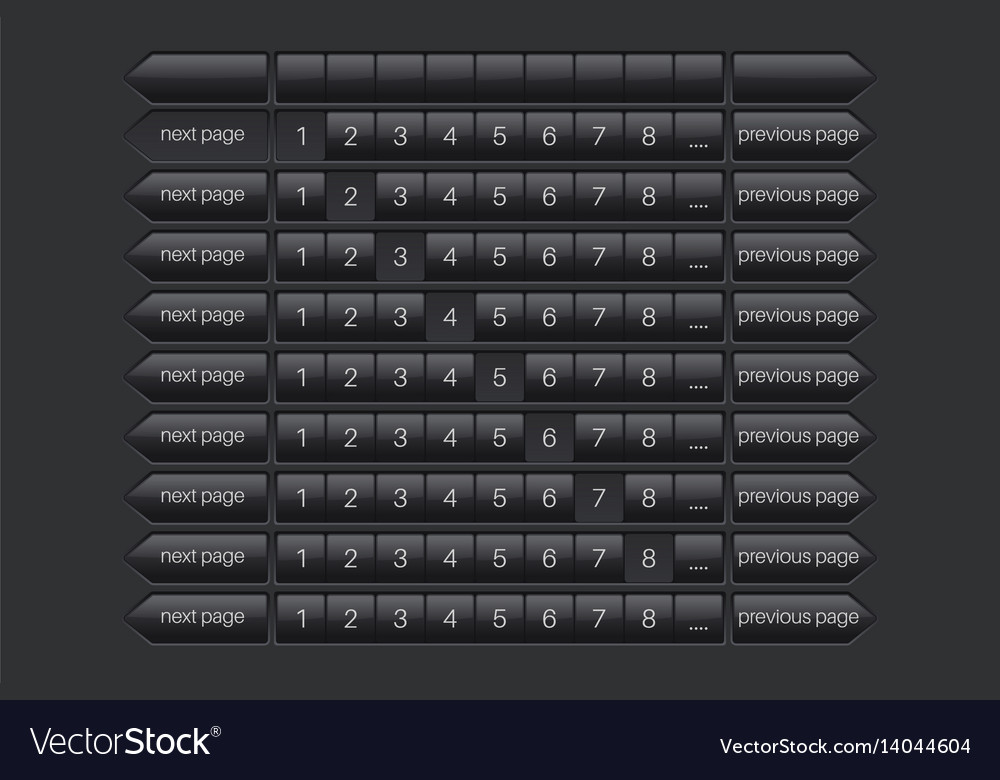 Page bar previous and next black user interface