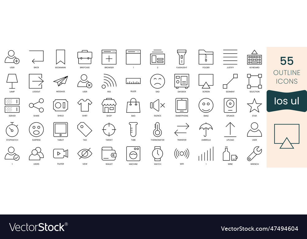 Set of ios ui icons thin outline icons pack Vector Image