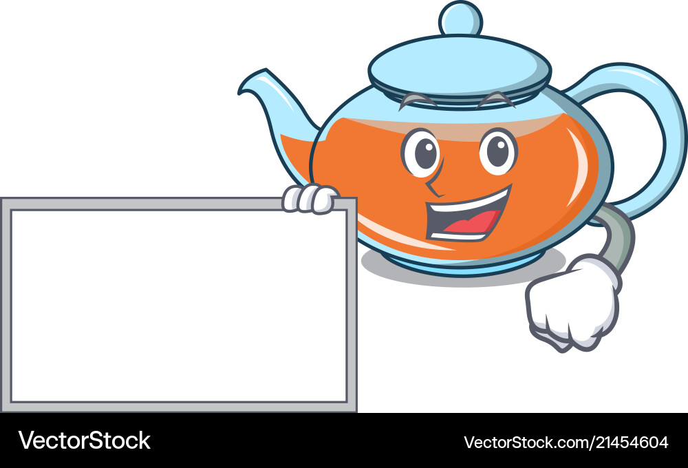 With board transparent teapot character cartoon Vector Image