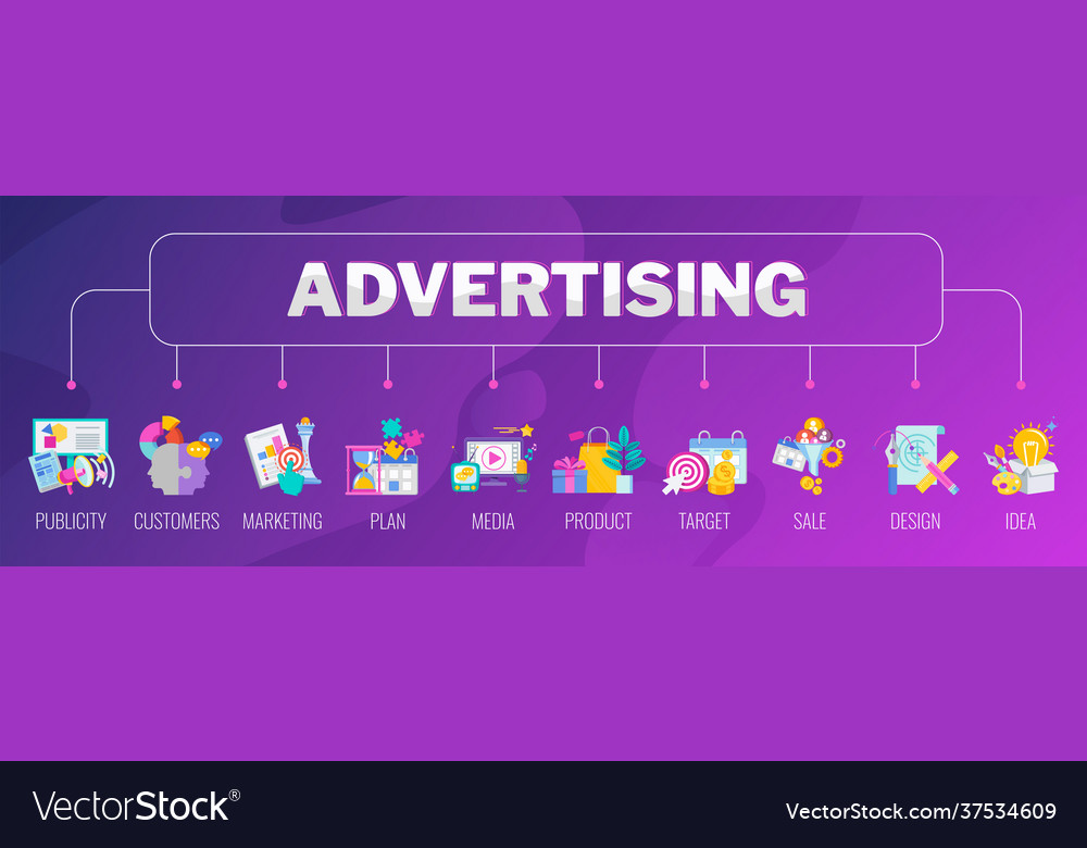 Advertising banner with set icons creative vector image Advertising banner with set icons creative