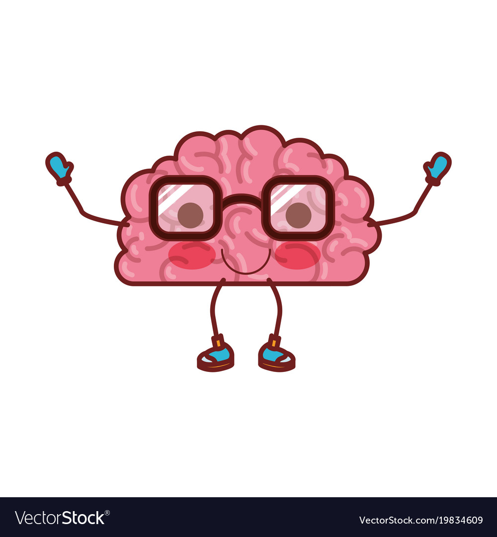 Brain Cartoon With Glasses And Calm Expression Vector Image