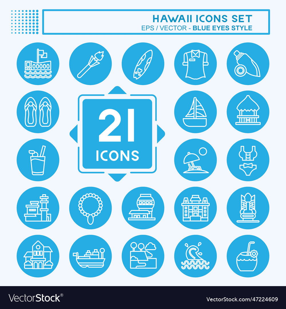 Icon set hawaii related to holiday symbol blue