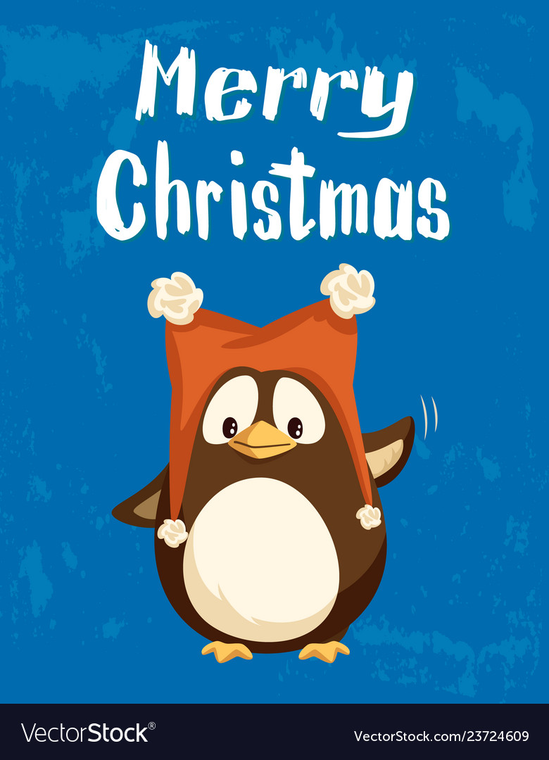 Merry christmas greeting penguin in funny hat Vector Image