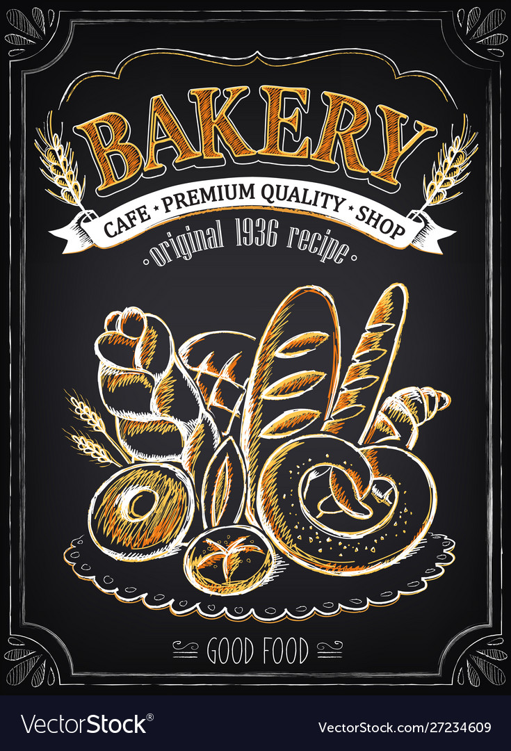 Vintage bakery poster with pastry freehand drawing