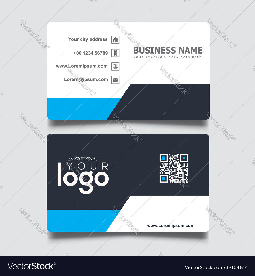 Black white and blue simple business card template