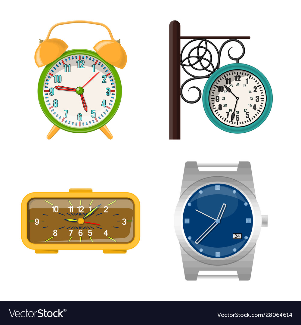 Isolated object clock and time sign set vector image Isolated object clock and time sign set
