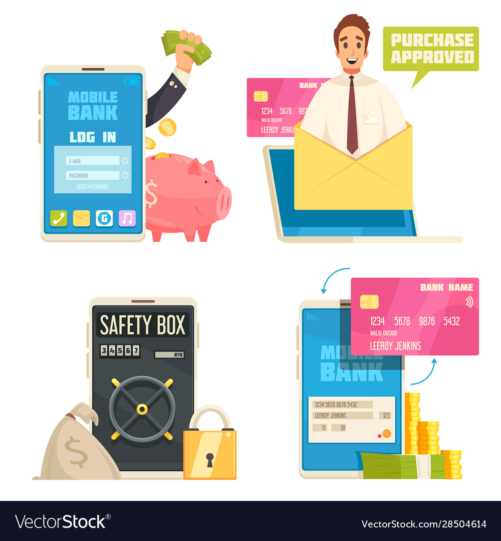Mobile Bank Concept Icons Set Royalty Free Vector Image