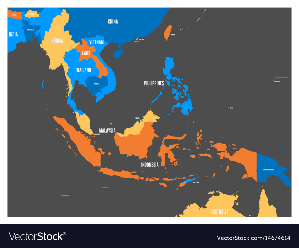 South east asia political map in four colors with Vector Image