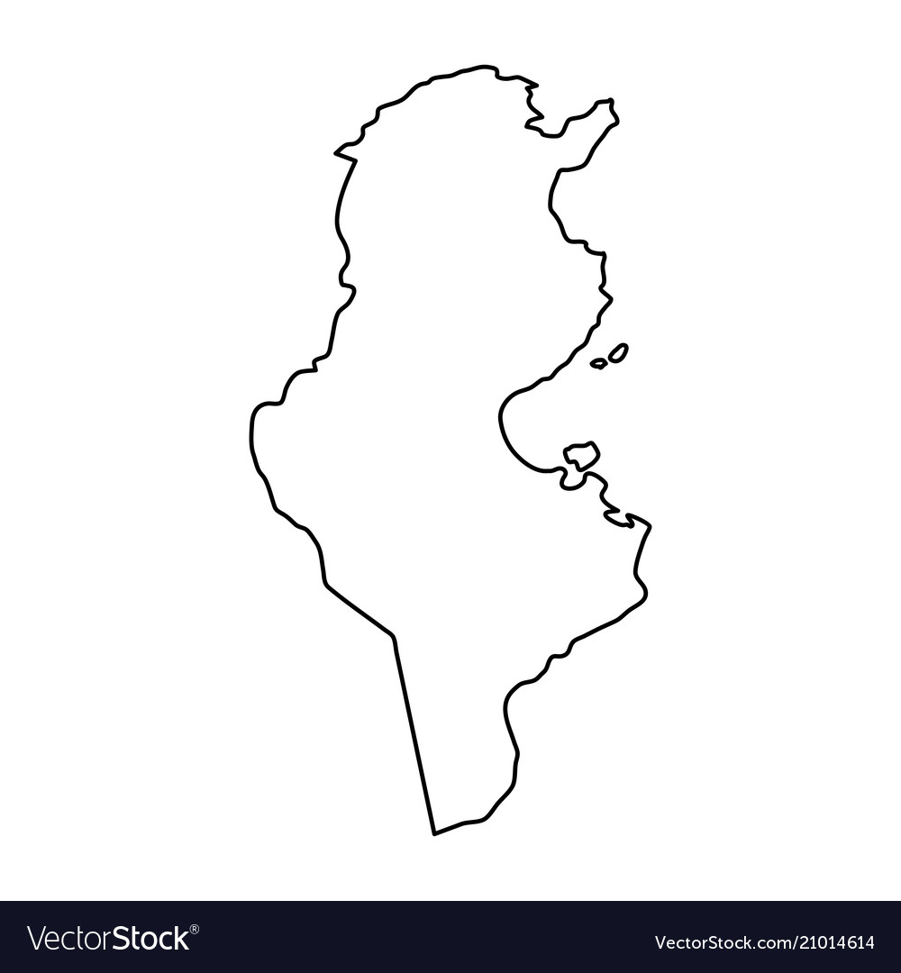 Tunisia map of black contour curves on white