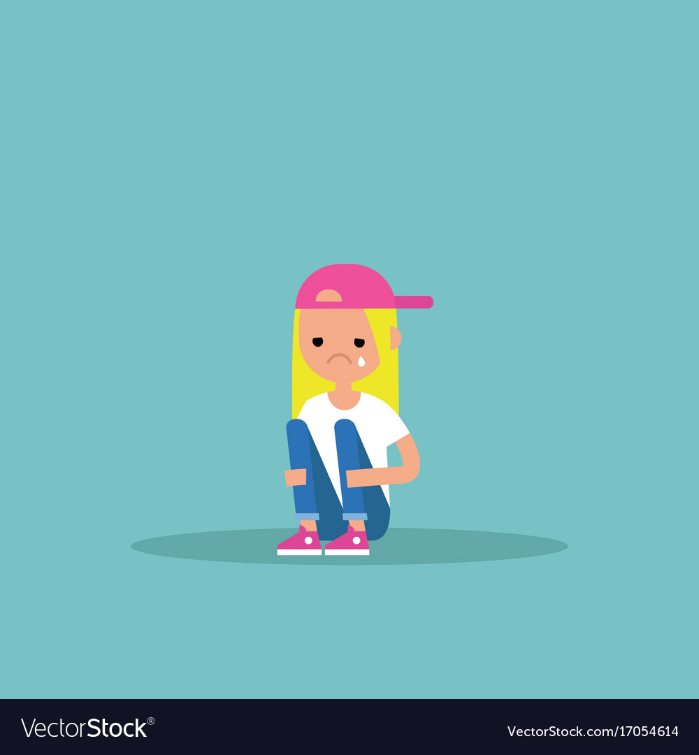 Upset Crying Girl Sitting And Hugging Her Knees Vector Image