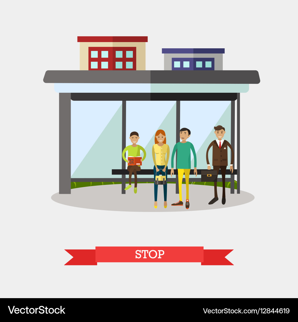 Bus stop concept flat design Royalty Free Vector Image