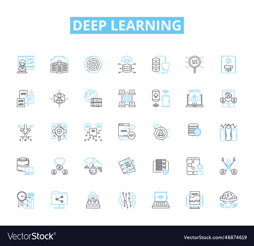 Deep learning linear icons set neural nerks Vector Image