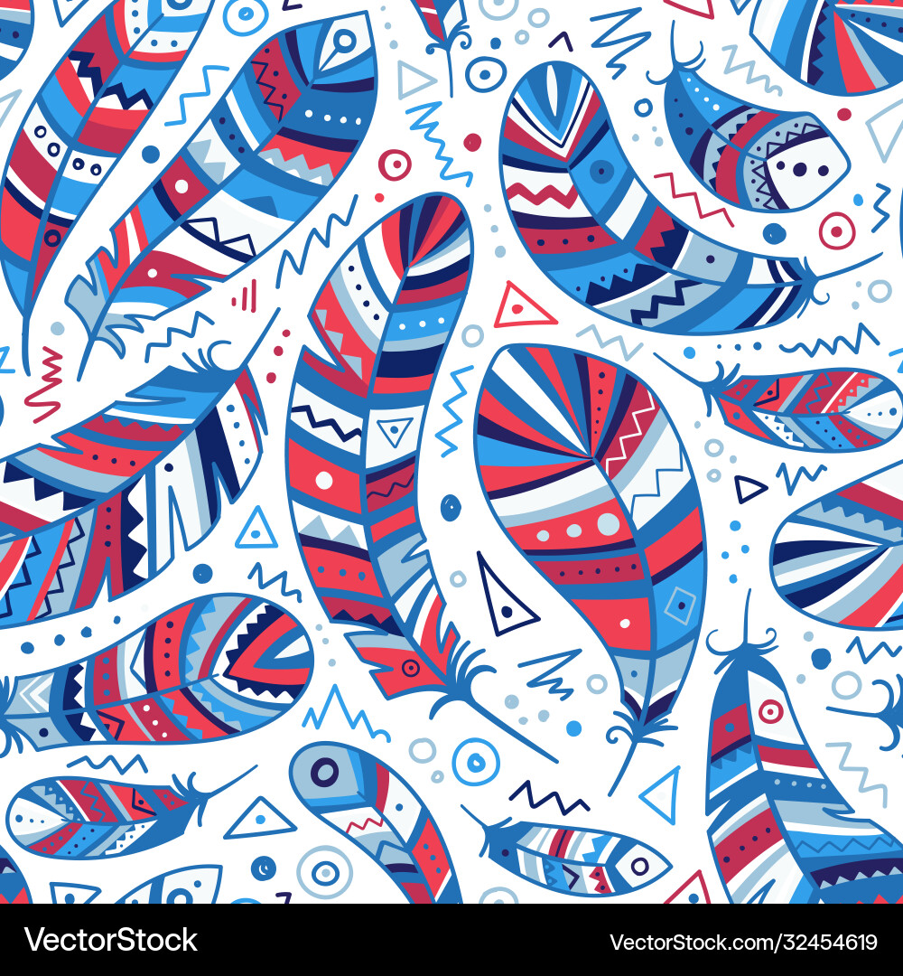 Feathers seamless pattern in boho style Royalty Free Vector
