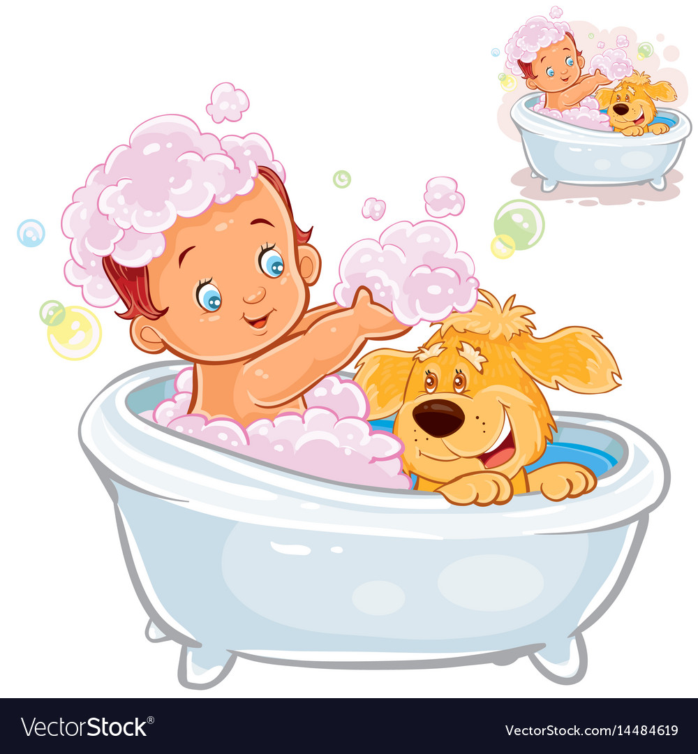 Little baby taking a bath and playing with Vector Image