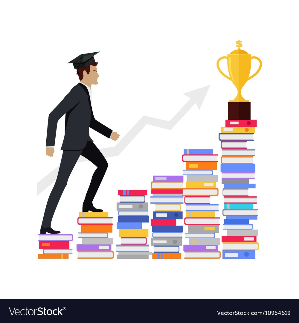 Male young businessman going upstairs on books Vector Image