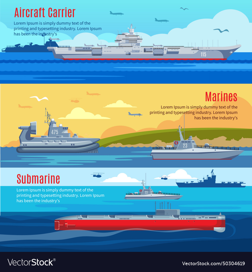 Military fleet horizontal banners Royalty Free Vector Image