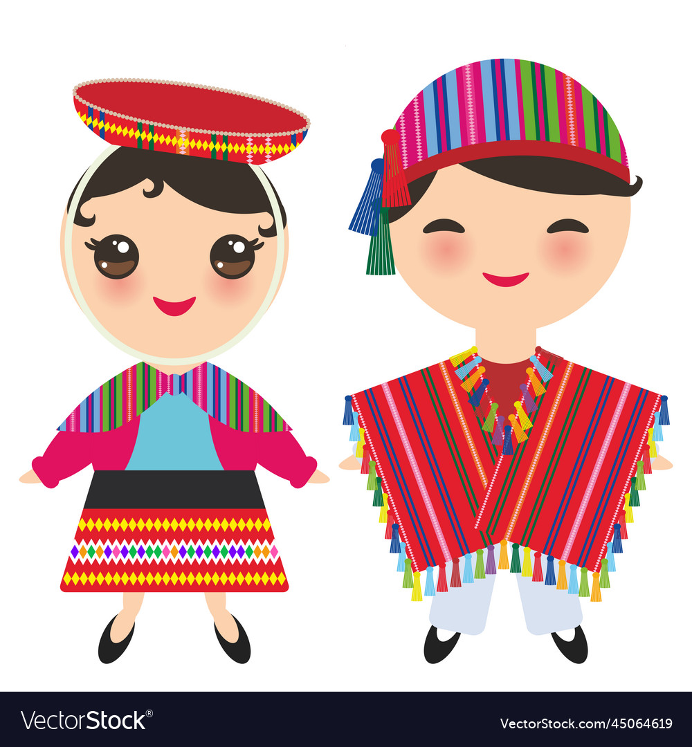 Peruvian boy and girl in national costume and hat Vector Image