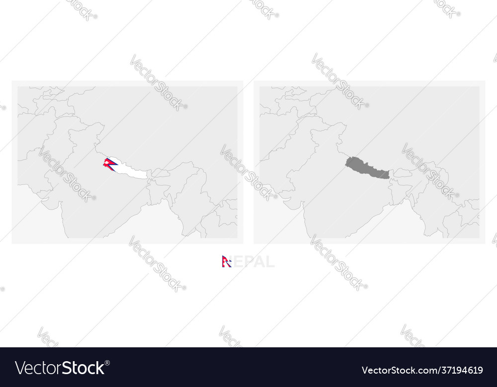 Two versions map nepal with flag vector image Two versions map nepal with flag