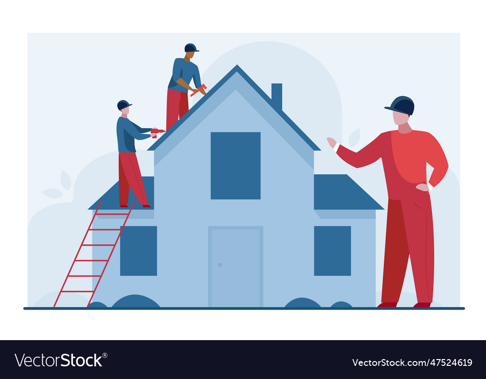 Workers repairing roof Royalty Free Vector Image