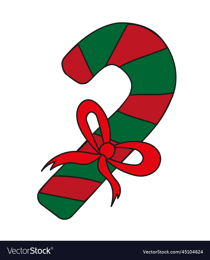 Christmas striped candy cane with red ribbon Vector Image