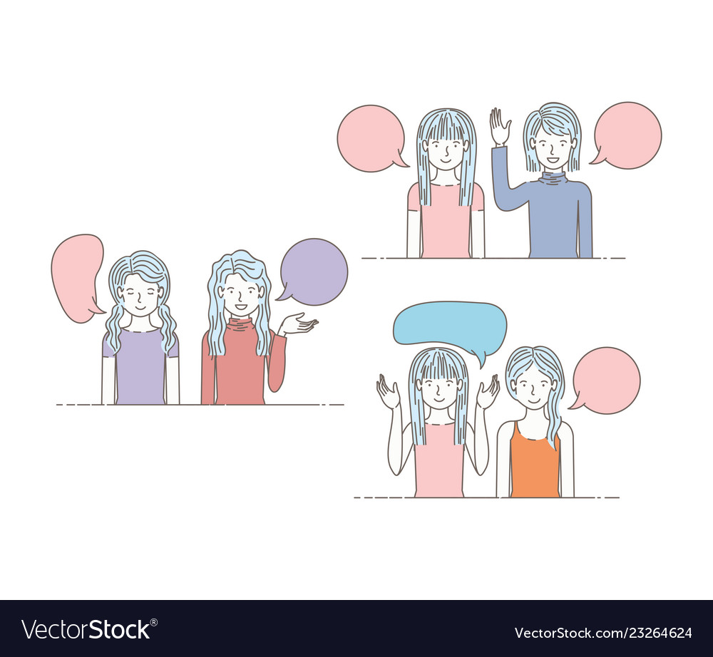 Group of girls with speech bubbles avatars