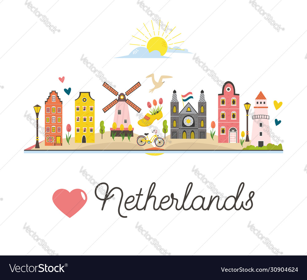 Tourist poster card with symbols netherlands Vector Image