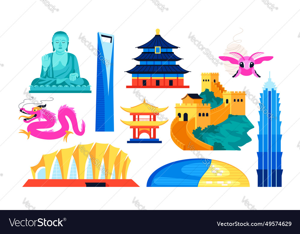 Antiquities and features of china - flat design Vector Image