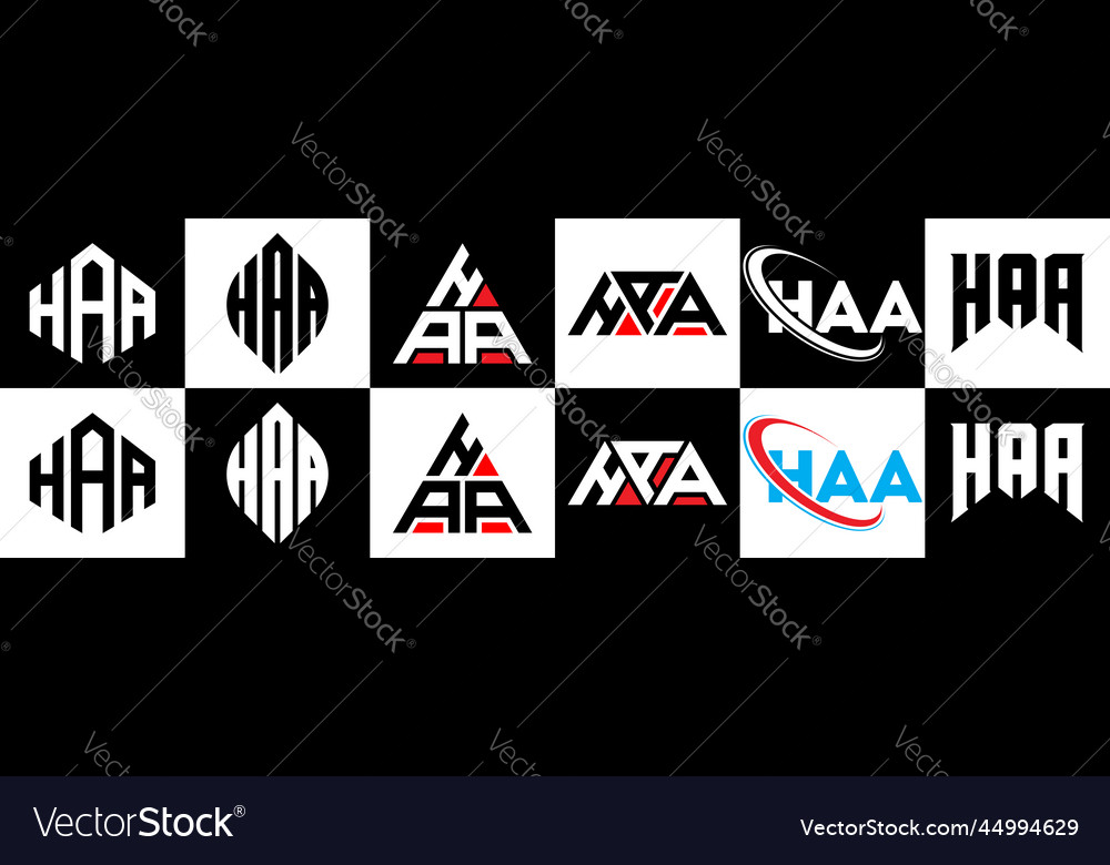 Haa letter logo design in six style polygon