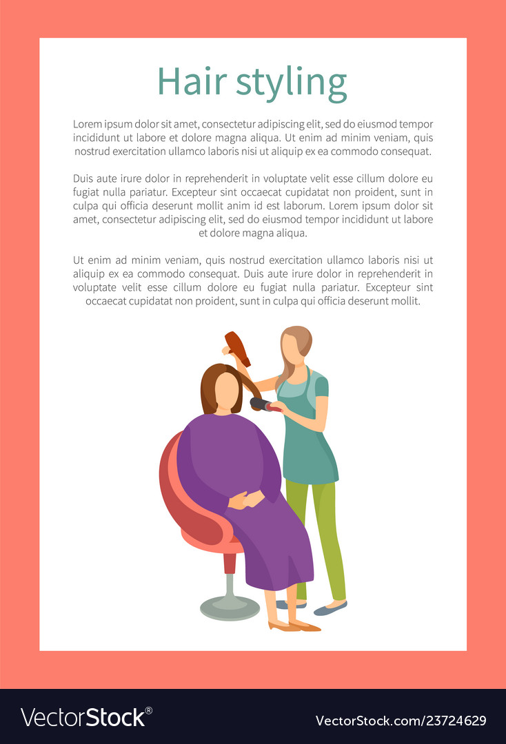 Hair Styling Poster Woman Sitting And Hairdresser Vector Image