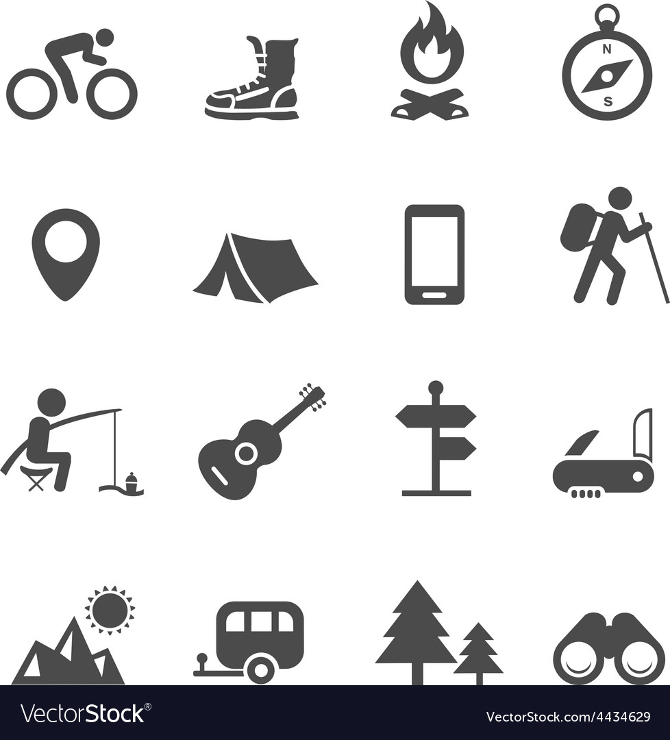 Icons forest camping set with compass Royalty Free Vector