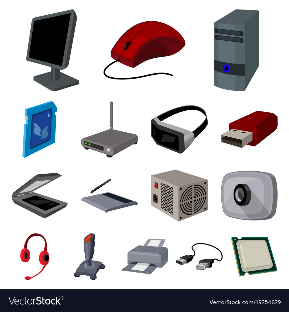 Personal computer cartoon icons in set collection Vector Image