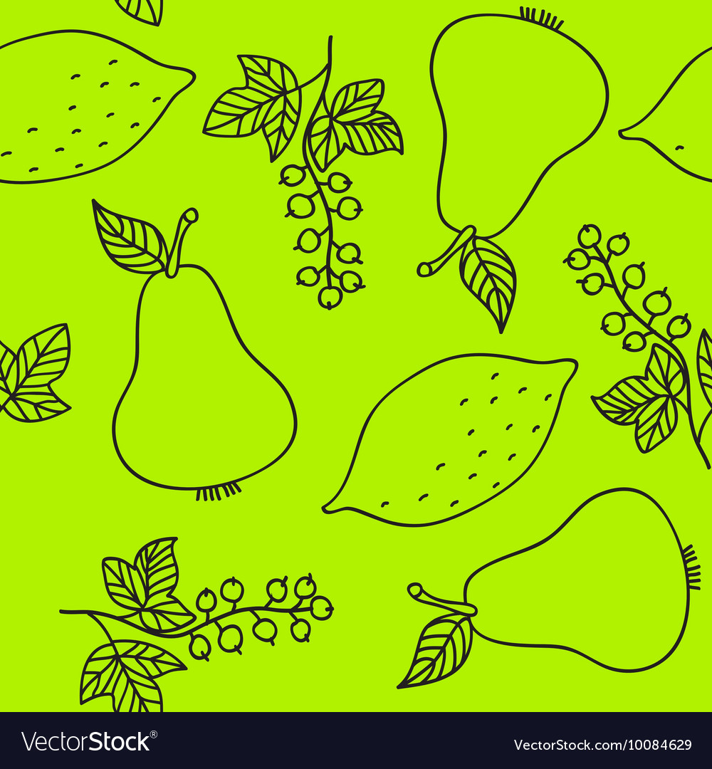 Seamless pattern of currant pear lime and lemons