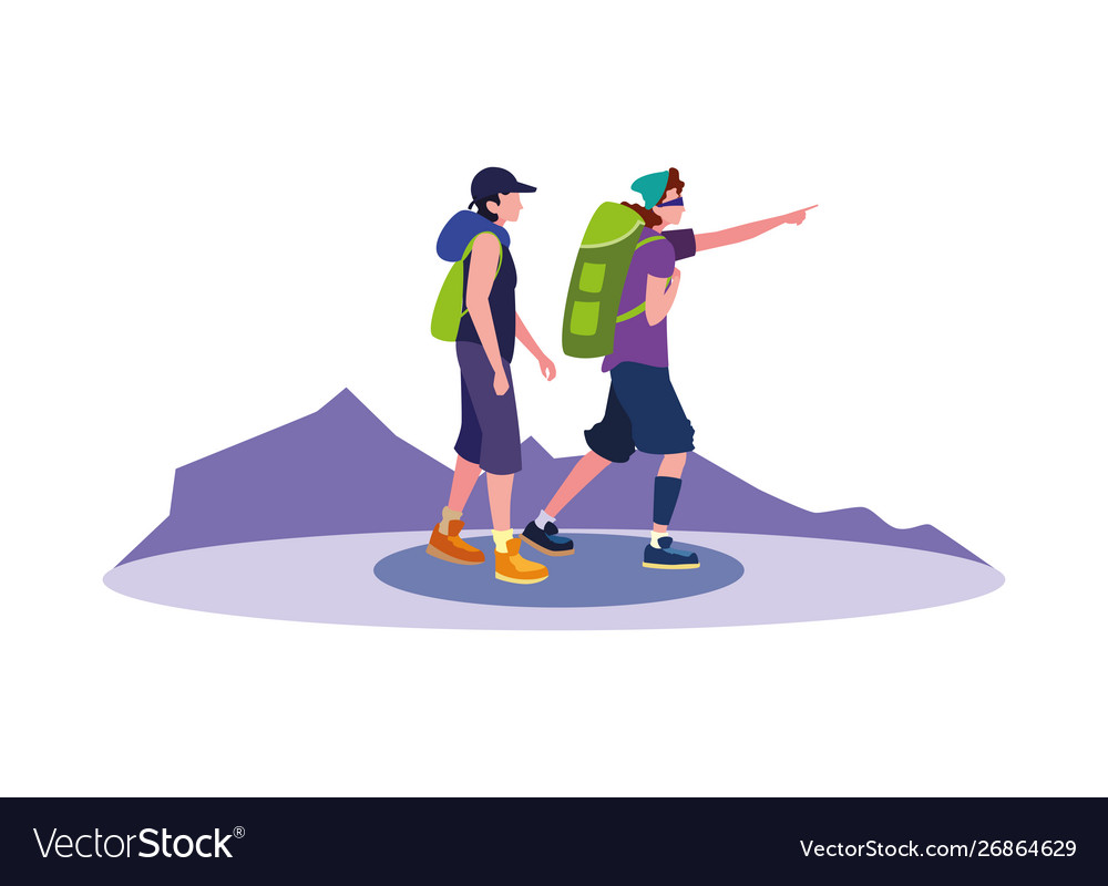 Young men backpacker in mountain landscape Vector Image