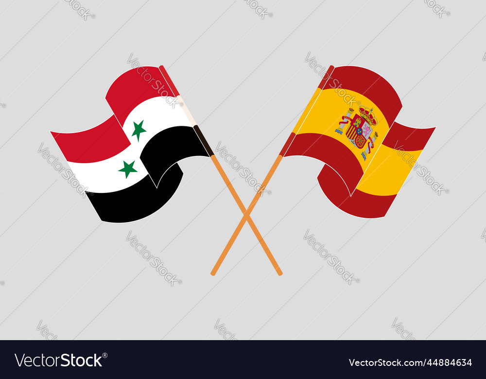 Crossed and waving flags of syria spain