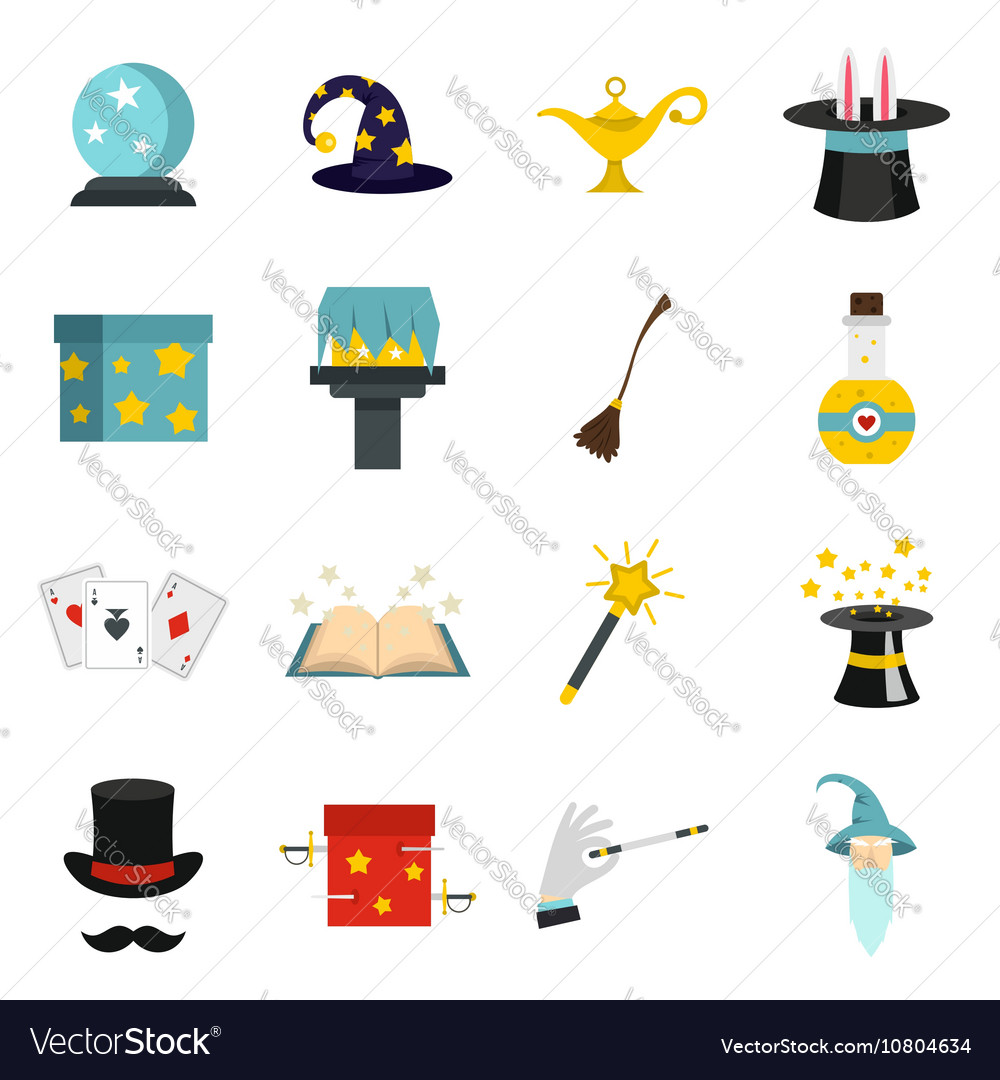 Magic icons set in flat style Royalty Free Vector Image