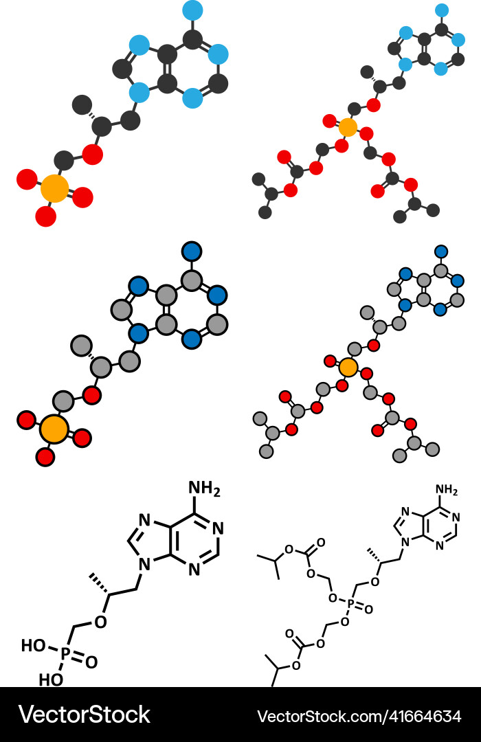 Tenofovir hiv drug molecule Royalty Free Vector Image