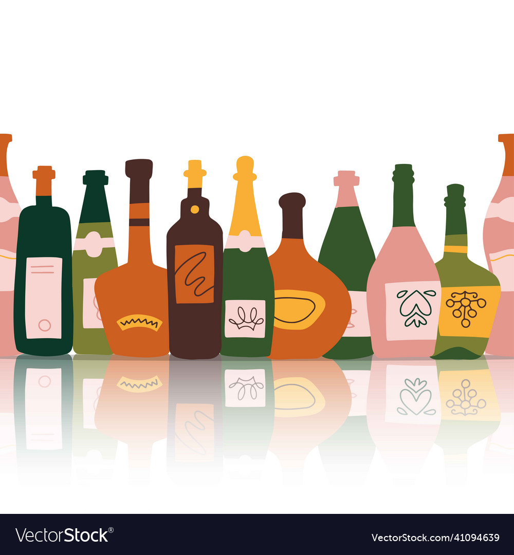 Seamless border - collection of alcoholic drinks