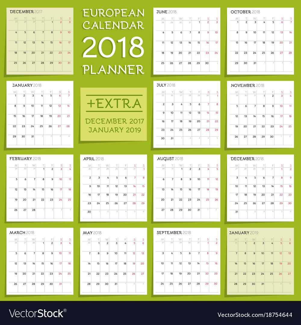 Calendar planner design week starts from monday Vector Image