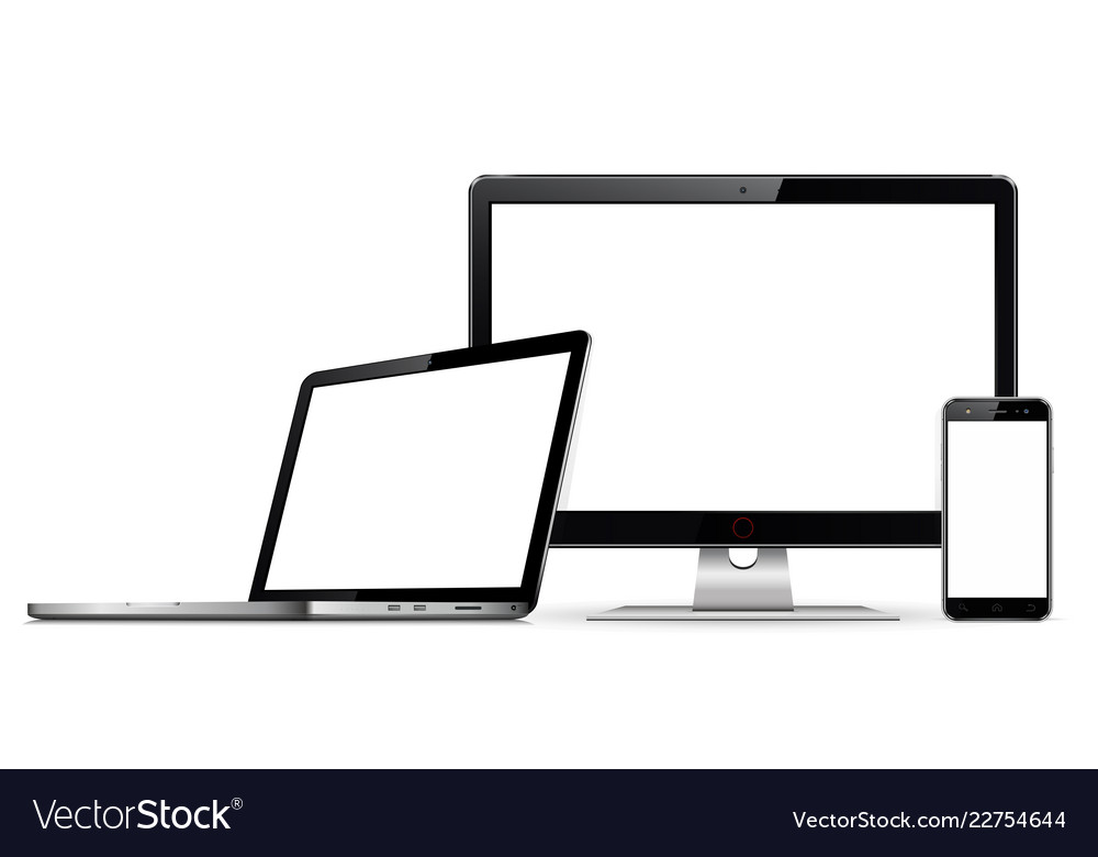 Computer display laptop and smartphone with blank vector image Computer display laptop and smartphone with blank